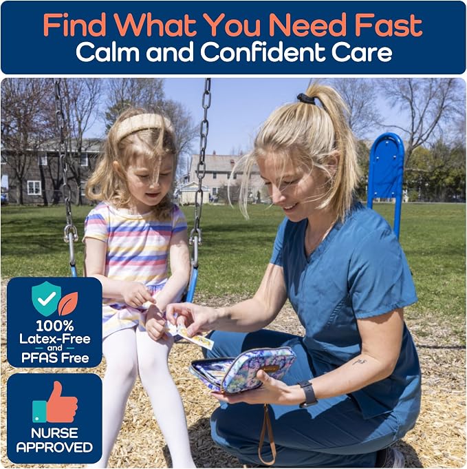 Keep Going Travel First Aid Kit for Kids – 130 Pc. for Car, Purse, Diaper Bag, Backpack, & Suitcase, with Latex-Free Bandages – 7 x 5 x 2 in. Travel First Aid Kit TSA-Approved