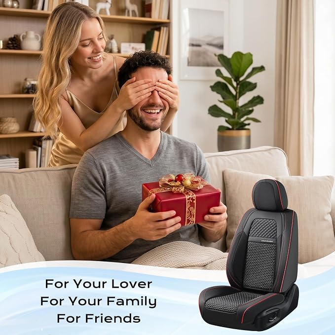 Coverado Car Seat Covers Front Seats, Waterproof Front Seat Covers Nappa Leather Seat Covers for Cars, Breathable Summer Car Seat Cushion Universal Fit for Most Cars SUV Trucks(Front, Black)
