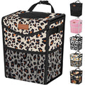 Car Trash Can with Lid, Cute Leakproof Car Trash Garbage Bag Hanging Vehicle Trash Bin Small Portable Automotive Garbage Cans Organizer for Back/Front Seat(Trapezoid,Leopard