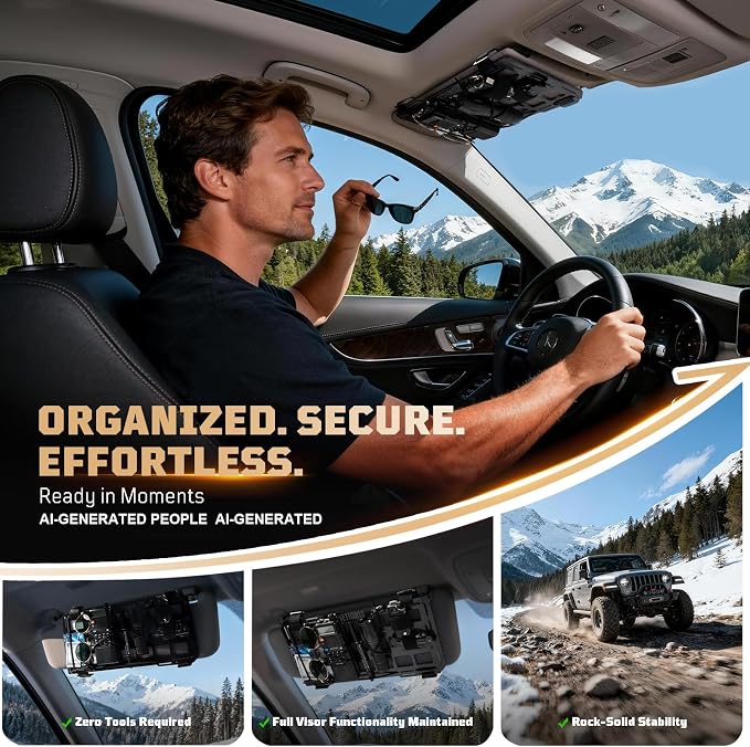 Rigid Car Sun Visor Organizer, Fiberglass MOLLE Visor Panel (2 Pack) – Tactical Overhead EDC Storage for Truck, SUV, Jeep & Emergency Gear