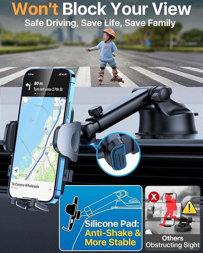 【Upgraded Strongest Suction & Pro Military-Grade】Ultimate Car Phone Mount【360°Rotatable Suction】Cell Phone Holders Truck Stand for Dashboard Windshield Vent for iPhone 17 Pro Max 16 Samsung,Dark Blue
