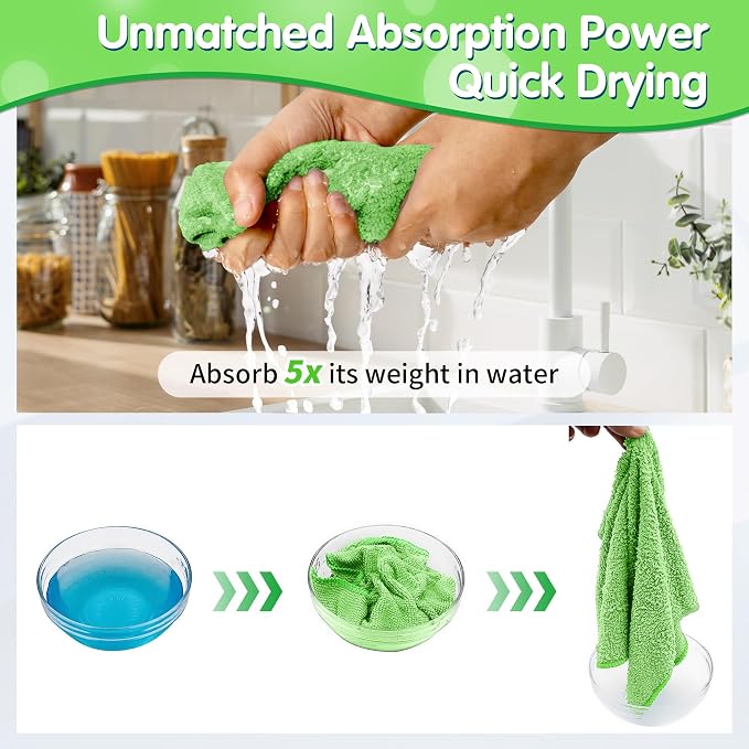 Sage Green Microfiber Cleaning Cloth -Pack of 8, Highly Absorbent Cleaning Rags, 16"X12" All Purpose Cleaning Towels for Housekeeping, Kitchen, Car, Lint Free and Reusable Microfiber Towels