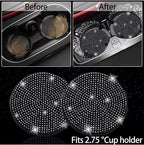 Bling Diamond Steering Wheel Cover with 2.75 inch Car Cup Holder Coasters, Sparkly Car Auto SUVs Interior Accessories for Women Girls, Universal Fit 14" 1/2-15" - Black