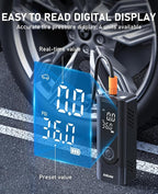 Tire Inflator Portable Air Compressor, Dual Power (Cordless & 12V DC) Air Pump for Car Tires, 150PSI Fast Air Pump for Moto, Bike, Large Capacity Battery, Digital Gauge with Emergency LED Light