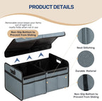 Car Trunk Organizer with Lid, Collapsible 2 Compartment Automotive Storage Box, 600D Waterproof Oxford Polyester 50L Travel Accessories, Anti-slip & Leak-proof, Grey-Green