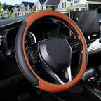 Steering Wheel Cover for 14.5-15 inch Wheels, Breathable PU Leather with Perforated Sides, Anti-Slip Grip, Universal Fit for Cars & SUVs, Black and Orange