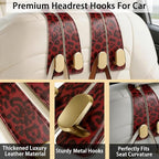 Car Hooks for Headrest: 2Pack Car Seat Back Storage Headrest Hook - Premium Leather Double Metal Hook - Purse Hook For Car Headrest - Car Headrest Hooks for Purses, Handbags, Bags -Red Leopard