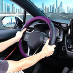 Steering Wheel Cover for 14.5-15 inch Wheels, Breathable PU Leather with Perforated Sides, Anti-Slip Grip, Universal Fit for Cars & SUVs, Black and Dawn Purple