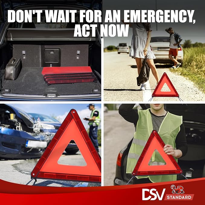 Emergency Triangles, Warning Triangles for Vehicles, Reflective Triangle, Safety Triangles with Case for Vehicles Breakdown, 3-Pack