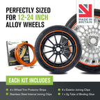 AlloyGator Orange Rim Protector for Car Wheels (Fits 12-24" Wheel Diameter) - Pack of 4 Premium Alloy Wheel Protector to Avoid Scratches & Scuffs - Adhesive Free Curb Rash Rim Protectors