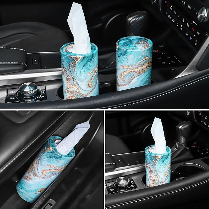 Car Tissue Holder, 4 Pack Car Cup Holder Facial Tissues with Travel Tissue Bag, Quick and Convenient Flower Combination Car Tissue Box(4 Canisters/200 Tissues) Green