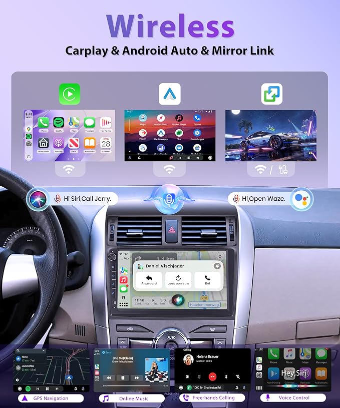 4G+64G Android Car Stereo for Toyota Corolla 2009-2013, 9 Inch Incell Touchscreen with Physical Buttons, Wireless CarPlay Android Auto GPS Bluetooth WiFi FM RDS EQ SWC Type-C Backup Camera