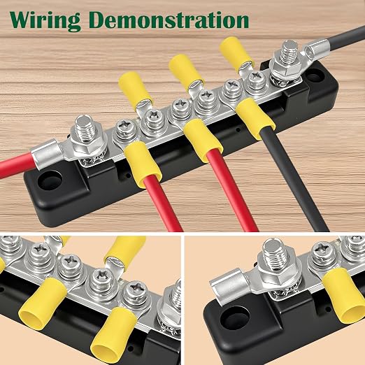 150A Power Distribution Block with Cover + Ring Terminals, Auto Bus Bar 12V Marine Waterproof for RV, Boat Ground Negative Buss Bar Kit -2 x M6 Post + 6 x M4 Screws