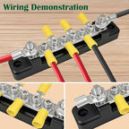 150A Power Distribution Block with Cover + Ring Terminals, Auto Bus Bar 12V Marine Waterproof for RV, Boat Ground Negative Buss Bar Kit -2 x M6 Post + 6 x M4 Screws