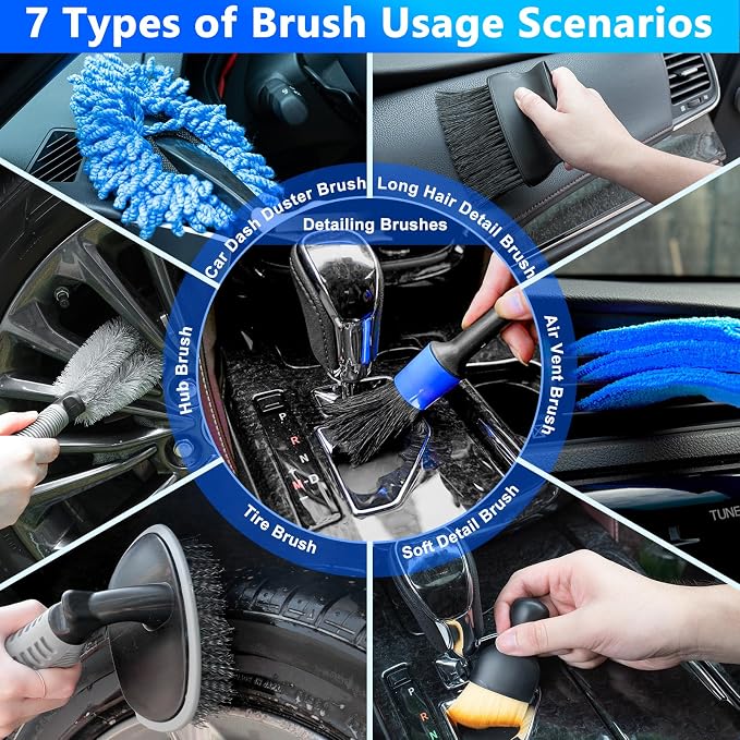 Car Wash Kit, Car Detailing Kit with Foam Gun, Car Wash Brush Mop and Large Folding Bucket Suitable for Car Cleaning, Blue Car Wash Set Gift for Men and Women