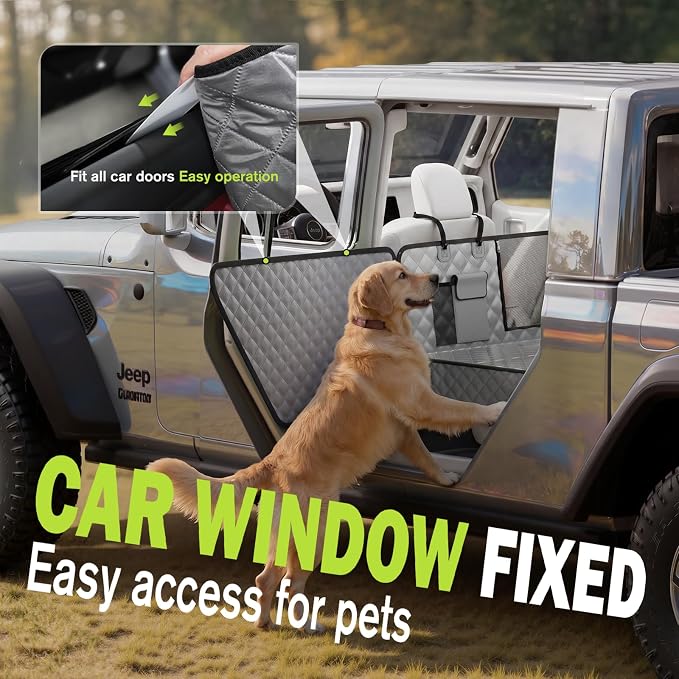 Back Seat Extender for Dogs 56.29 * 28.74 in, Car Window Fixing for Maximum Car Protection, Leather Fabric Dog Car Seat Cover for Back Seat, Waterproof, Scratch-Resistant, Support to 330 lbs