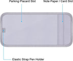 Handicap Placard Holder for Auto, Disabled Parking Permit Sign Protector for Car Sun Visor with Note Paper Slot, Pen Holder and Elastic Strap - Gray