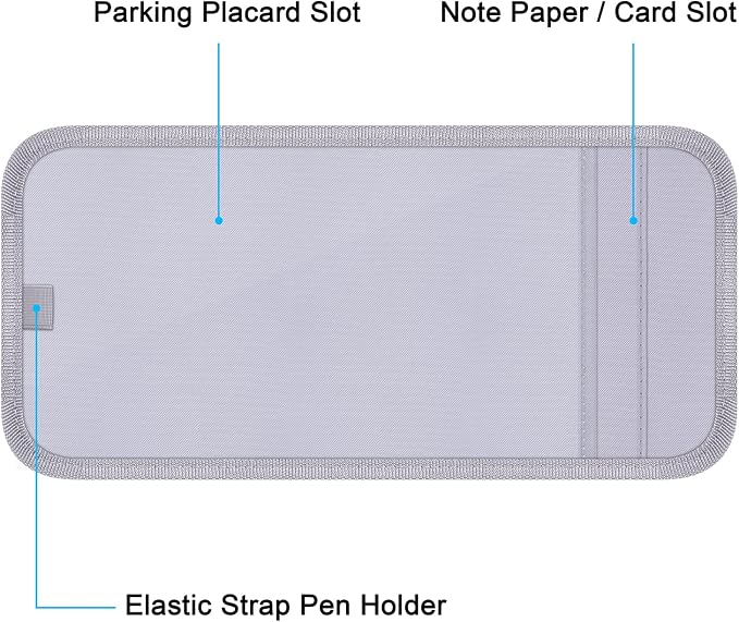 Handicap Placard Holder for Auto, Disabled Parking Permit Sign Protector for Car Sun Visor with Note Paper Slot, Pen Holder and Elastic Strap - Gray