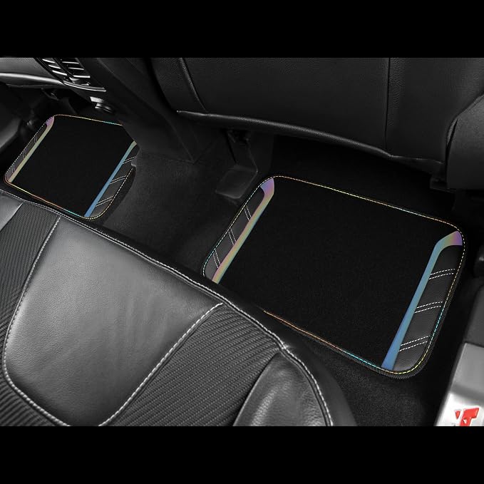 Leather Steering Wheel Cover and Waterproof Car Floor Mats,Microfiber Universal Car Combo Fit for 95% Sedan,SUV,Cars,14.5-15inch Sporty Anti-Slip Safety Comfortable Design(Black＆Reflective)