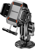 Anti-Theft Phone Mount Holder with Vibration Dampener, 1s Locking | Don't Block Camera, with Aluminum Round Base & Medium Arm, for Car Boat Truck Motorcycle UTV, Fit 5.4-7.2'' Smartphones
