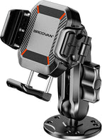 Anti-Theft Phone Mount Holder with Vibration Dampener, 1s Locking | Don't Block Camera, with Aluminum Round Base & Medium Arm, for Car Boat Truck Motorcycle UTV, Fit 5.4-7.2'' Smartphones