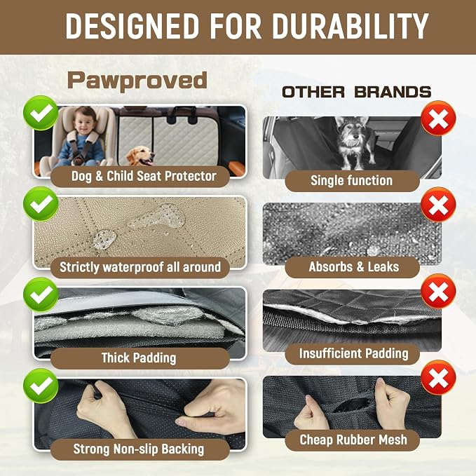 Pet Bench Seat Covers for Mid-Size Sedans and SUVs, Heavy Duty Nonslip Car Seat Protector for Child Car Seat, Waterproof Back Seat Covers for Dogs and Kids, Armrest & Seatbelt Access(Beige)