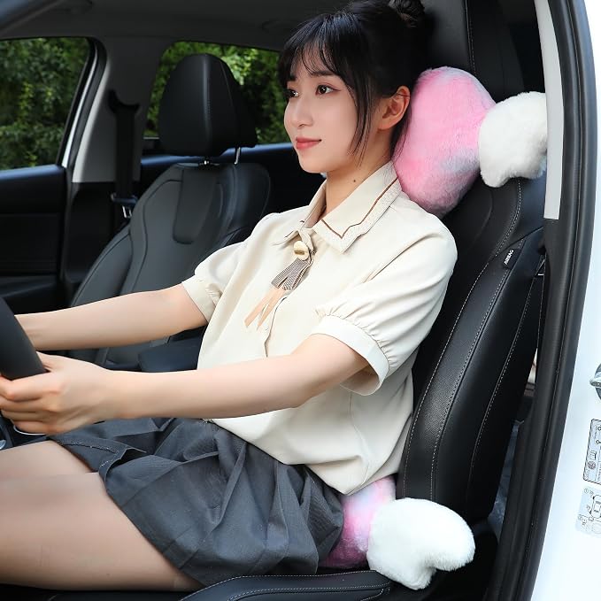 2 Pack Heart Shaped Cute Car Headrest Pillow with Angel Wings Comfortable Soft Head Rest Cushion Kawaii Car Accessories Neck Pillow for Driving Travelling Office Home Decor - Tie dye Color Love Heart