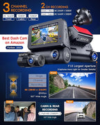 R3 Dash Cam Front and Rear with Cabin, 3” IPS Touch Screen, 3 Channel Dash Cam 1440P+1080P+1080P, IR Night Vision, 5GHz WiFi, Up to 30MB/s Download Speed, Quad-Mode GPS, Supports 512GB Max