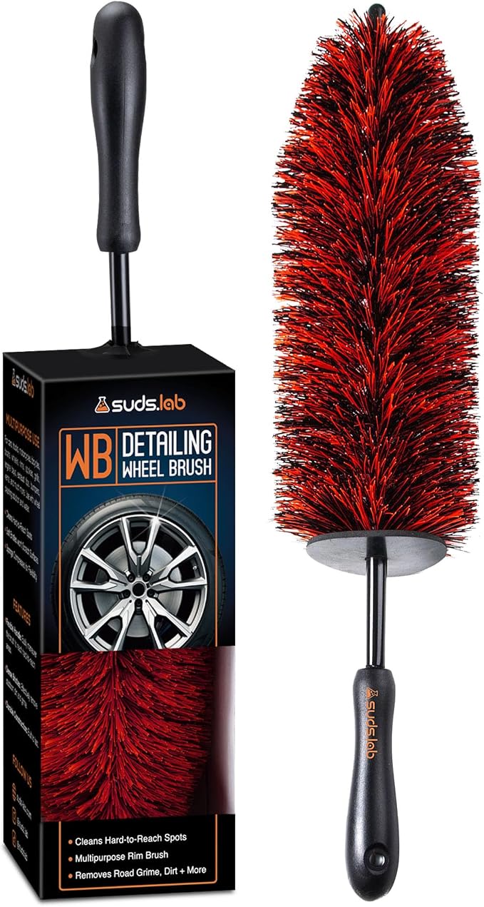 WB Premium Detailing Wheel Brush for All Vehicle Types – 17.7" Ultra-Soft and Scratch-Free Reusable Rim, Wheel, and Tire Brush for Deep Cleaning