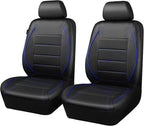 Universal FIT Piping Leather Two Front Seat Covers, Waterproof Faux Leather for SUV Sedan Van Truck, Airbag Compatible,Reserved Opening Holes for Headrest Covers. (Black and Blue)