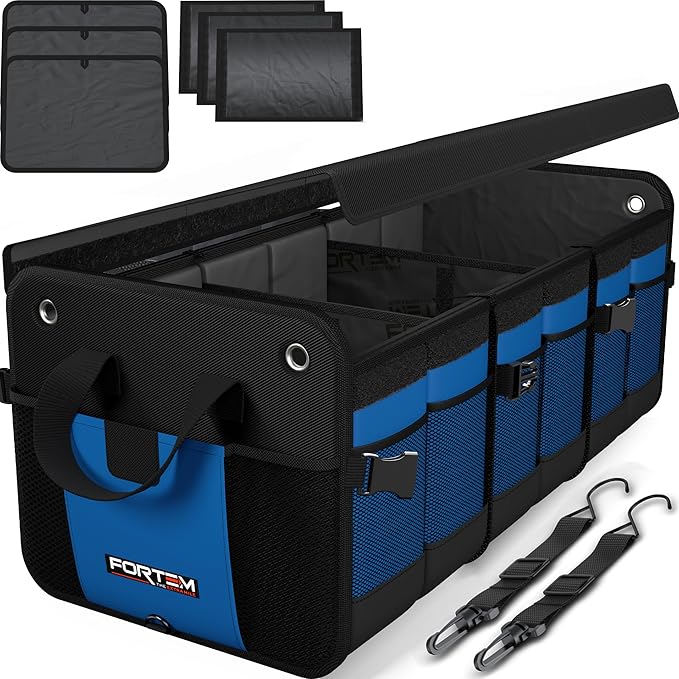 Trunk Organizer For SUV Car Organizer and Storage, Multi-Compartment Storage Bag Car Accessories for Women Men, Perfect Christmas Gifts, 1680D Oxford, Non Slip Bottom, Straps, Soft Cover (90L)