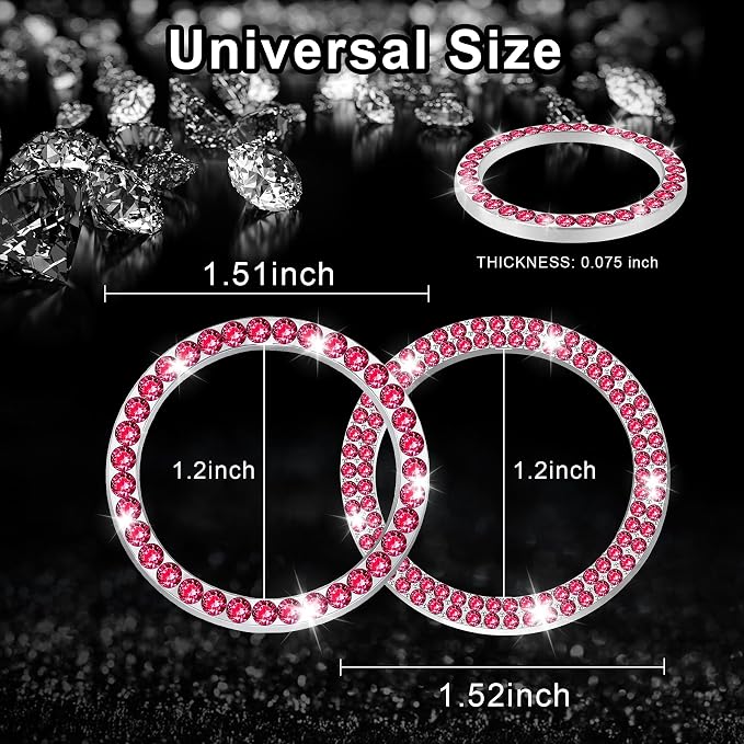 2 PCS Crystal Combinatorial Rhinestone Car Engine Start Decoration Ring, Push to Start Button Cover Sticker, Bling Car Interior Accessories for Women, Automotive Decals, Red