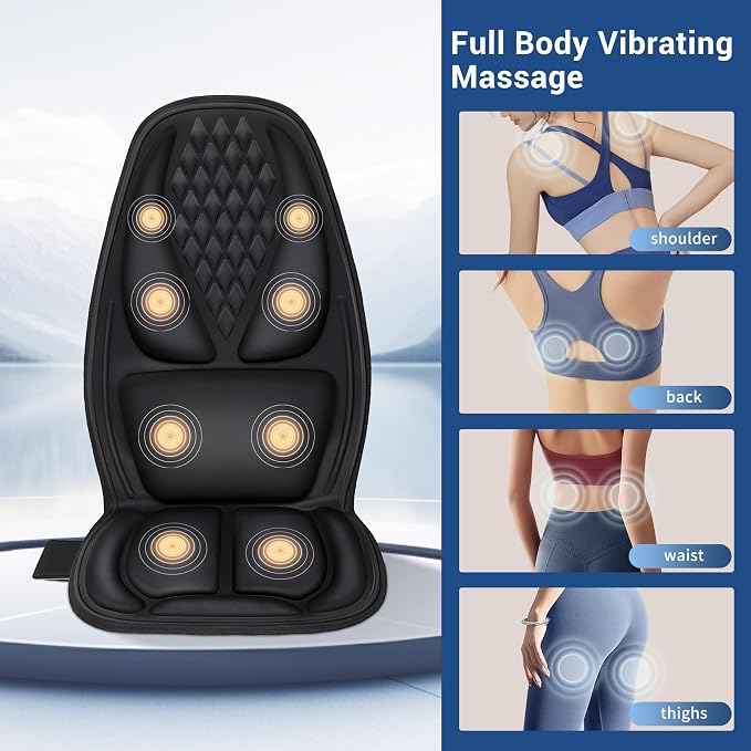 Back Massager with Heat with 8 Motors, Massage Chair Pad, Seat Massager with Back Traction for Full Body Massage, Massage Cushion for Home/Office/Father's Day