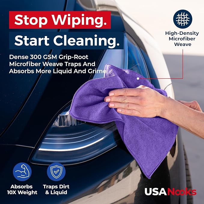 Premium 300GSM Microfiber Cleaning Cloth - 12.5"x12.5" High Performance - 1200 Washes, Ultra Absorbent Microfiber Towels for Cars Undercarriage, Rims & Engine Bay Cleaning - Microfiber Cloth