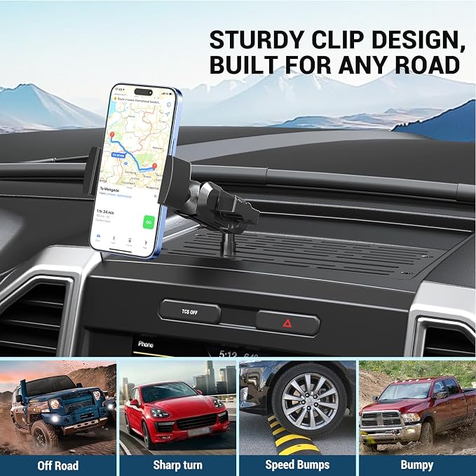 No Punching Required Dash Phone Holder, Compatible with 2015-2020 F150 2017-2022 F250 F350, Metal Cellphone Mounting Bracket Stand for Most CellPhones (Clip Type)