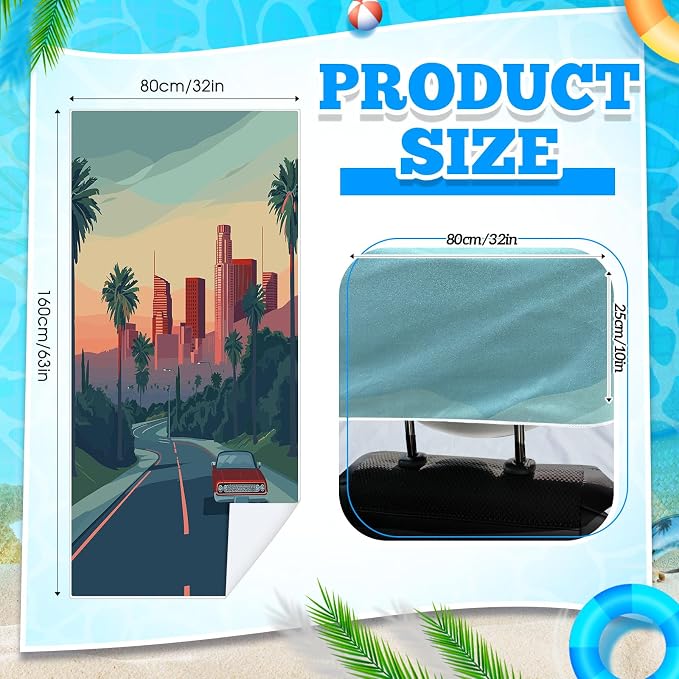 Car Seat Towel Covers with Storage Bag, 63 x 32 Inch Universal Non Slip Waterproof Sweat Protector for Car Truck, Gym Swimming Running, Machine Washable(2 Pack,Los Angeles Street Scene)