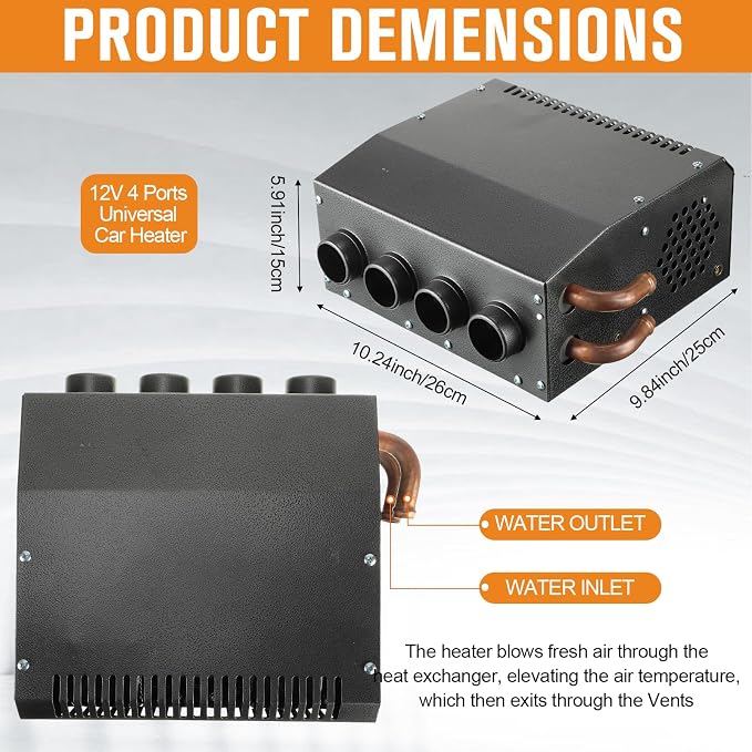 12 Volt Car Heater Defroster 4 Ports Portable Windshield Defogger Defroster Fast Heating Heater Kit for Truck Car Automobile Windscreen Winter