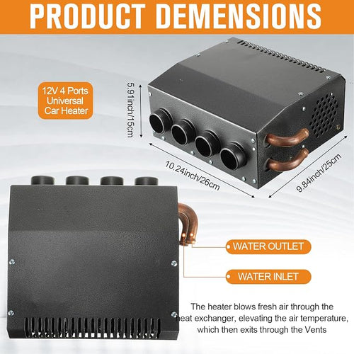 12 Volt Car Heater Defroster 4 Ports Portable Windshield Defogger Defroster Fast Heating Heater Kit for Truck Car Automobile Windscreen Winter