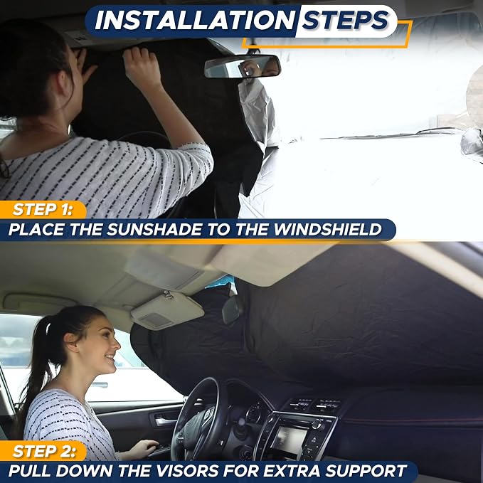 Car Windshield Sunshade | Blocks 99% Heat & Keeps Interior Cool | Universal Fits Cars, SUVs, Trucks | Automotive Sun Screen, Visor & Car Accessories for Summer | Medium (64x32 Inches)