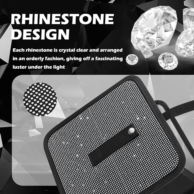 Bling Car Trash Can with Rhinestone,Foldable Car Garbage Can for in-Vehicle Waste Disposal,Multipurpose Hanging Back Seat Organizer & Decorations Fit for Most Cars Trucks