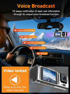 3 Channel 2.5K Dash Cam with 5GHz WiFi & APP Control, 2.5K+1080P+1080P Front Inside and Rear, Triple Dash Camera with SD Card, 24 Hours Parking Mode, Loop Recording, Night Vision