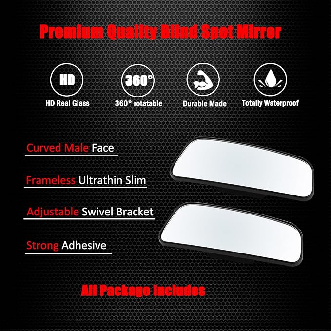 Rectangle Blind Spot Mirror, HD Glass ABS Housing Convex Wide Angle Rearview Blindspot Car Mirror for Car SUV and Truck (Framed, Pack of 2)