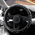 Diamond Soft Leather Anti-Slip Steering Wheel Cover with Bling Bling Crystal Rhinestones, Universal 15 Inch for Women Girls, Fit Vehicles, Sedans, SUVs, Vans, Trucks - Black