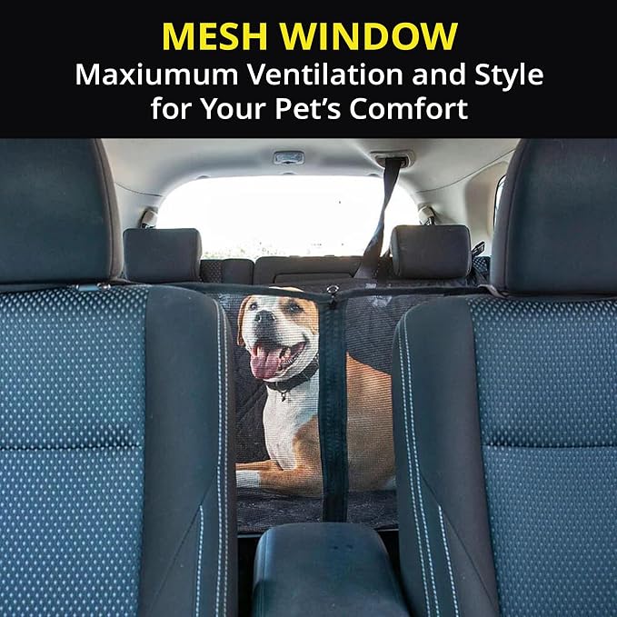 Dog Car Seat Cover with Mesh Window, Heavy-Duty Pet Seat Cover for Back Seat, Extra Padded Non-Slip Dog Hammock, Water-Resistant Back Seat Protector for Cars Trucks and SUVs (54" W x 58" L)