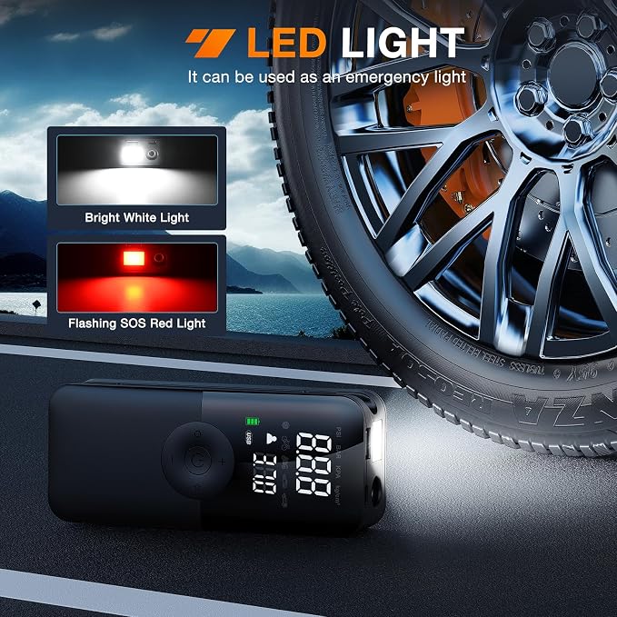 Tire Inflator Portable Air Compressor Rechargeable Battery Cordless 150PSI Faster Inflation Pump with Pressure Gauge for Car Motorcycle Bicycle Ball