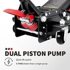 3-Ton (6600lbs) Low-Profile Dual Pistons Heavy-Duty Steel Racing Floor Jack with Quick Lift Hydraulic Pump, Foot Pedal and Magentic Pad for Car Maintenance (Red, 3 Ton Low Profile)
