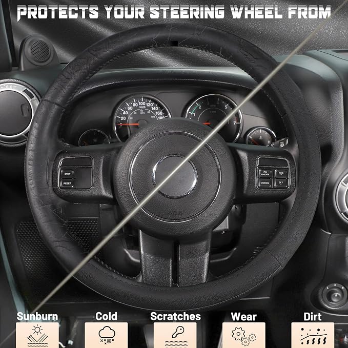 Car Steering Wheel Cover for F-150 Tundra Range Rover 15.5-16 inch, Black Microfiber Leather