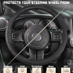 Car Steering Wheel Cover for F-150 Tundra Range Rover 15.5-16 inch, Black Microfiber Leather