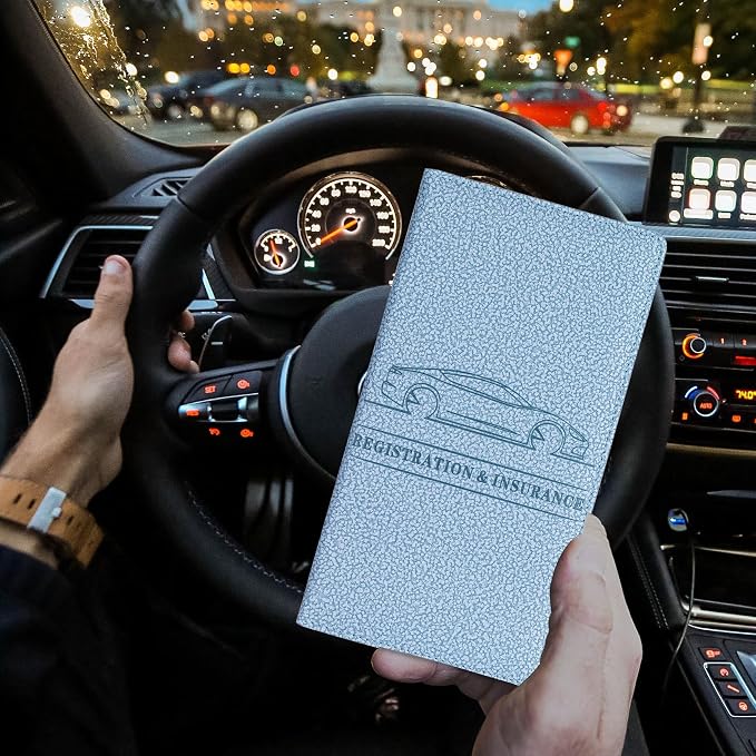 Car Registration and Insurance Card Holder, Vehicle License Document Glove Box Compartment Organizer, Essential Car Wallet Case for Driver Auto Owners (M Light Blue)