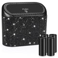 Bling Car Trash Can with Lid, Mini Vehicle Trash Bin, Car Dustbin Garbage Organizer with 60 Trash Bag, Leakproof Auto Storage Bag Container for Car, Home, Office (Carbon Fiber&Black Rhinestone)